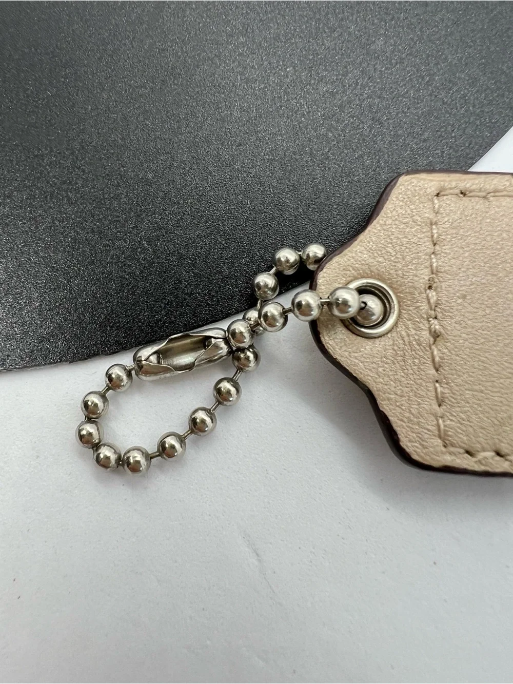 Coach Leather Hangtag Keychain Beige Tan Bag Charm Fob Logo Authentic EUC